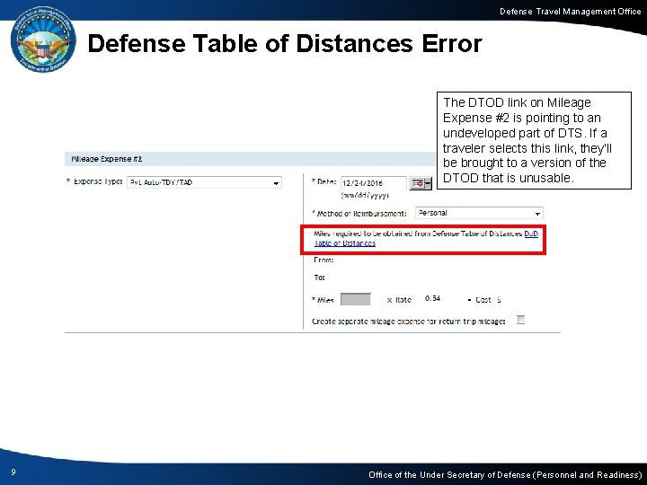 Defense Travel Management Office Defense Table of Distances Error The DTOD link on Mileage