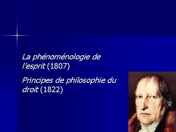 La phénoménologie de l’esprit (1807) Principes de philosophie du droit (1822) 