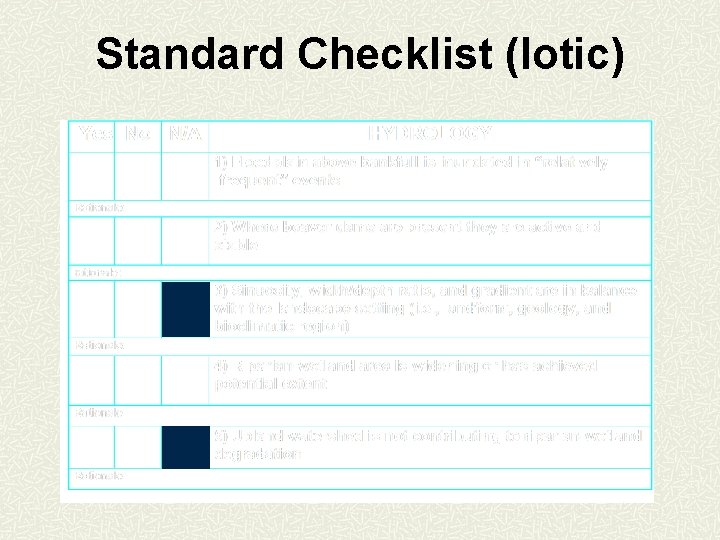 Standard Checklist (lotic) 