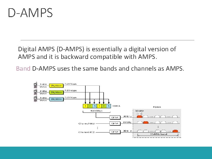 D-AMPS Digital AMPS (D-AMPS) is essentially a digital version of AMPS and it is