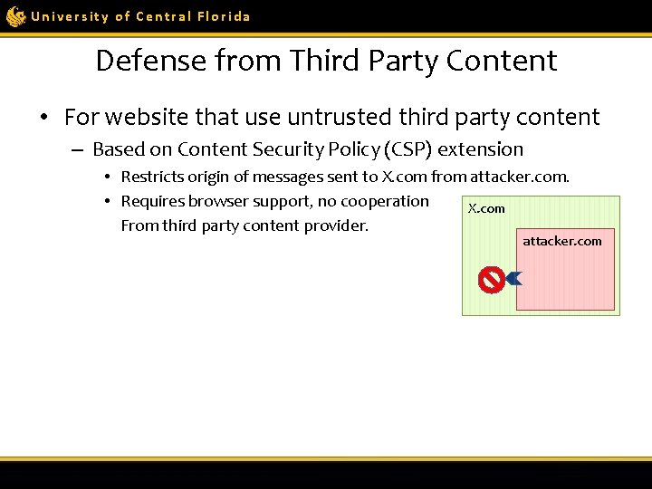 University of Central Florida Defense from Third Party Content • For website that use