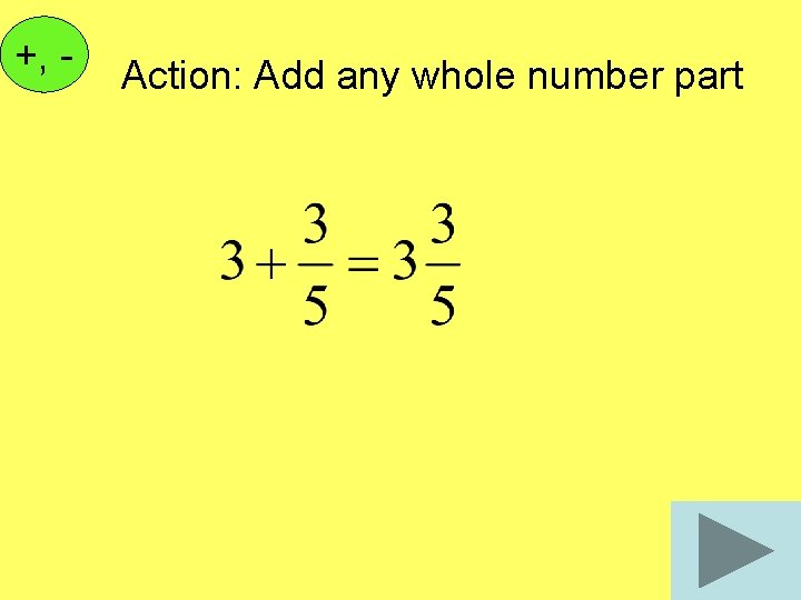 +, - Action: Add any whole number part 