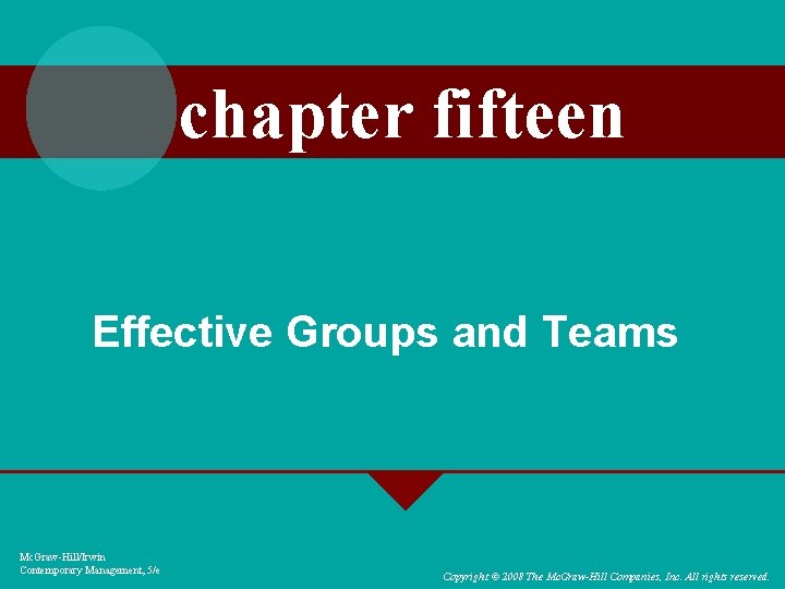 chapter fifteen Effective Groups and Teams Mc. Graw-Hill/Irwin Contemporary Management, 5/e Copyright © 2008