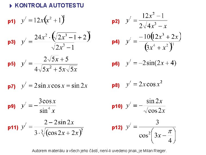  KONTROLA AUTOTESTU p 1) p 2) p 3) p 4) p 5) p