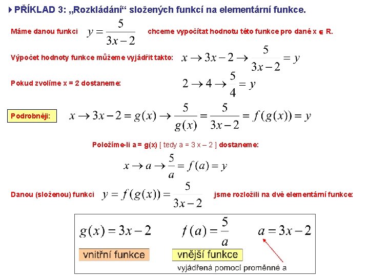 4 PŘÍKLAD 3: „Rozkládání“ složených funkcí na elementární funkce. chceme vypočítat hodnotu této funkce