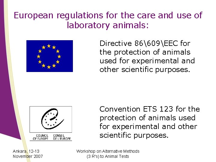 European regulations for the care and use of laboratory animals: Directive 86609EEC for the