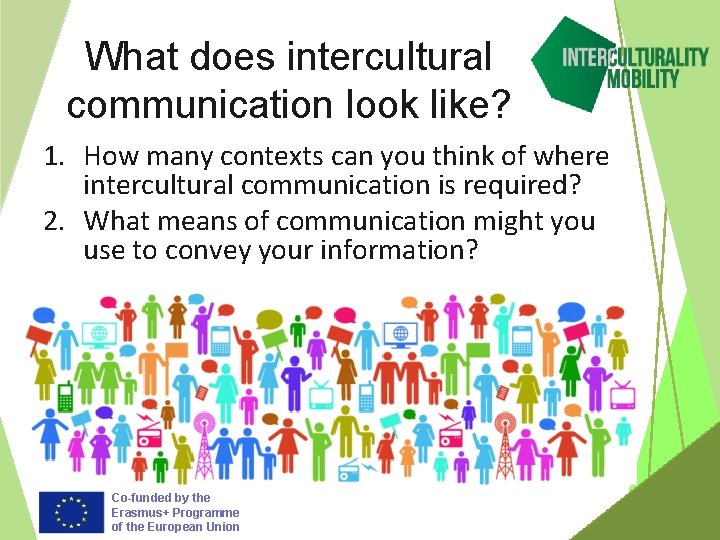 What does intercultural communication look like? 1. How many contexts can you think of