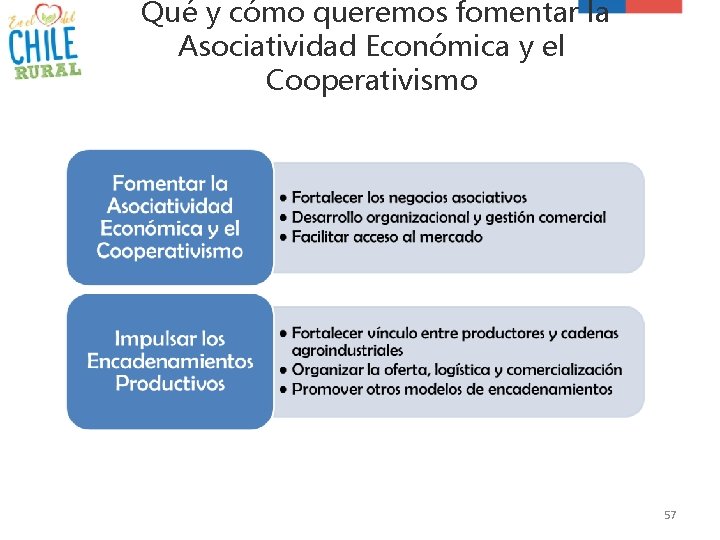 Qué y cómo queremos fomentar la Asociatividad Económica y el Cooperativismo 57 