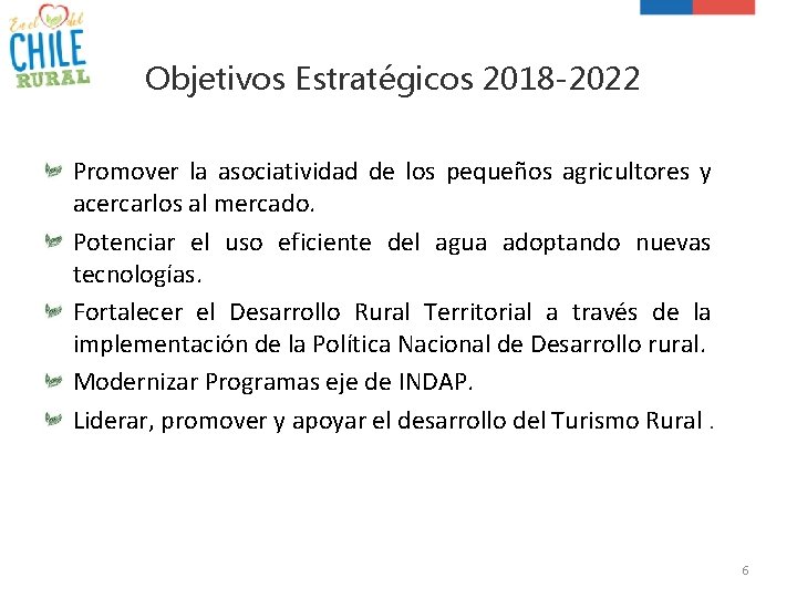 Objetivos Estratégicos 2018 -2022 Promover la asociatividad de los pequeños agricultores y acercarlos al