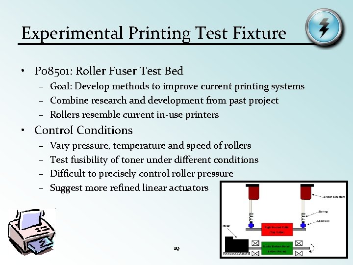 Experimental Printing Test Fixture • P 08501: Roller Fuser Test Bed – Goal: Develop