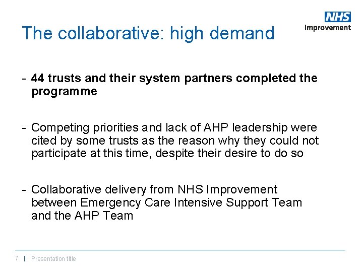 The collaborative: high demand - 44 trusts and their system partners completed the programme