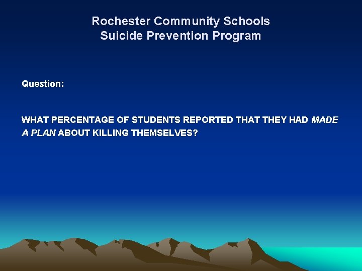 Rochester Community Schools Suicide Prevention Program Question: WHAT PERCENTAGE OF STUDENTS REPORTED THAT THEY