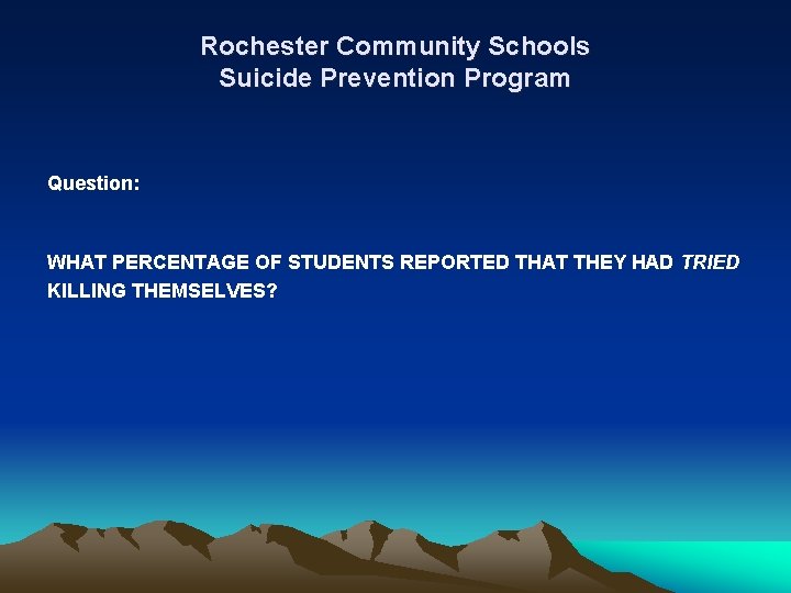 Rochester Community Schools Suicide Prevention Program Question: WHAT PERCENTAGE OF STUDENTS REPORTED THAT THEY