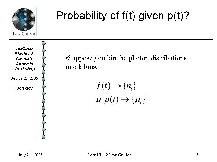 Probability of f(t) given p(t)? Ice. Cube Flasher & Cascade Analysis Workshop • Suppose