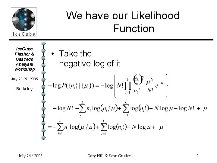 We have our Likelihood Function Ice. Cube Flasher & Cascade Analysis Workshop • Take