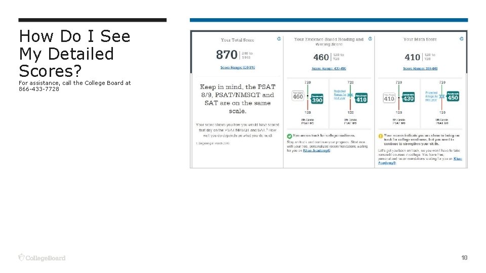How Do I See My Detailed Scores? For assistance, call the College Board at
