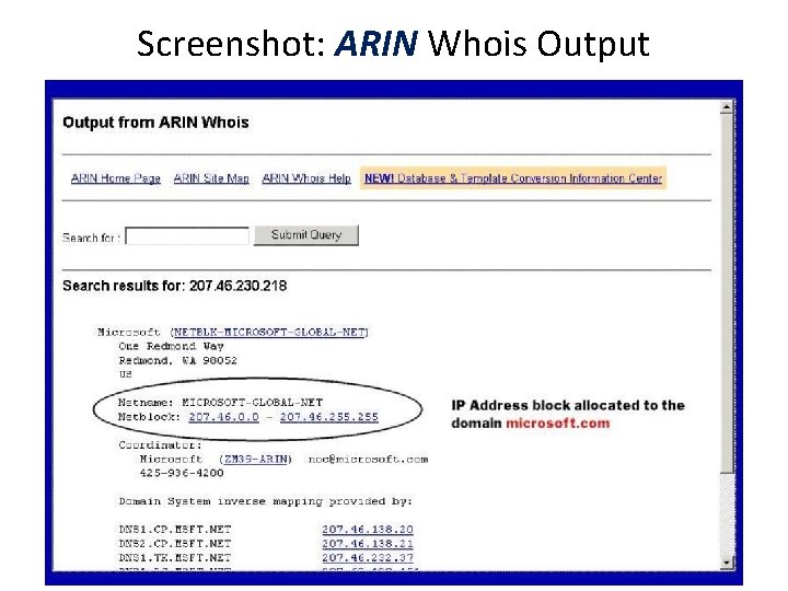 Screenshot: ARIN Whois Output 