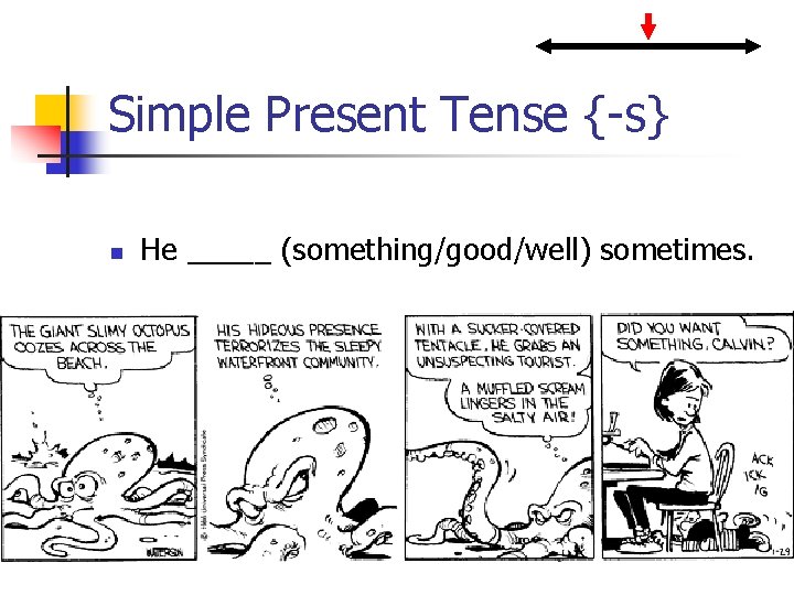 Simple Present Tense {-s} n He _____ (something/good/well) sometimes. 