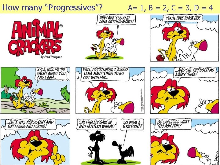 How many “Progressives”? A= 1, B = 2, C = 3, D = 4