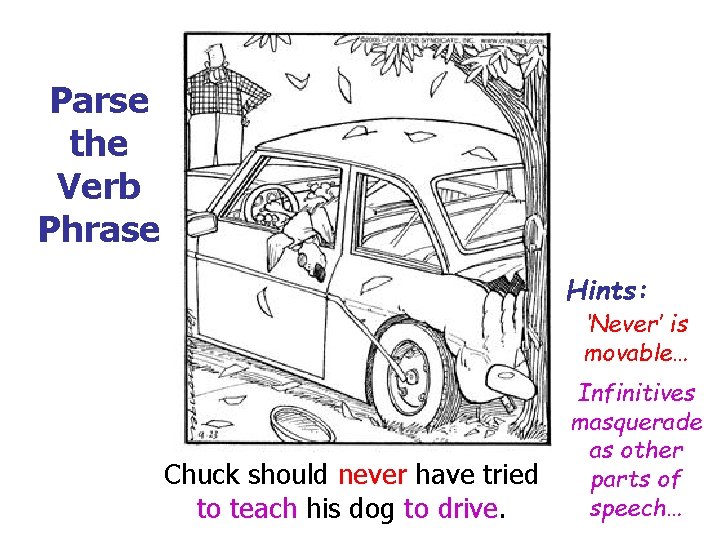 Parse the Verb Phrase Hints: ‘Never’ is movable… Chuck should never have tried to