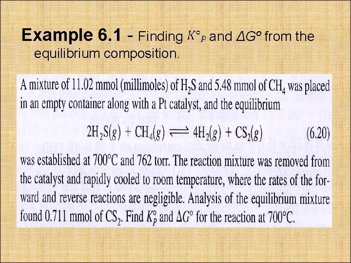 Example 6. 1 - Finding equilibrium composition. and ΔGº from the 