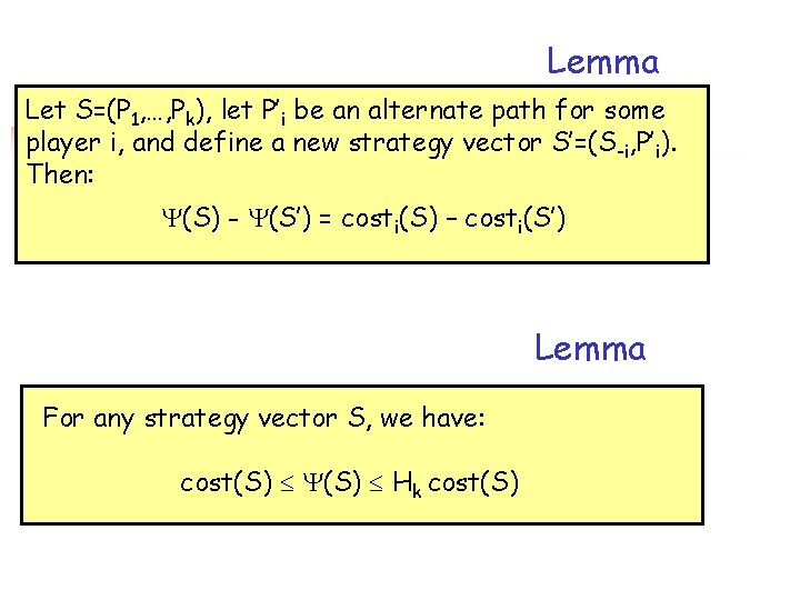 Lemma Let S=(P 1, …, Pk), let P’i be an alternate path for some
