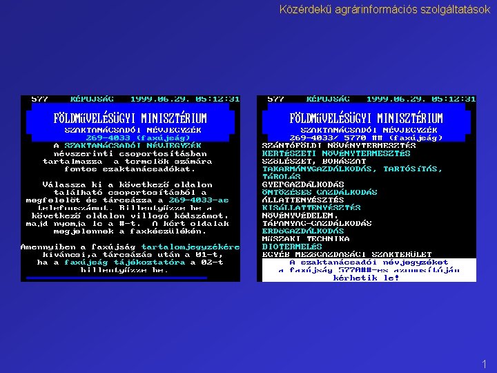 Közérdekű agrárinformációs szolgáltatások 1 