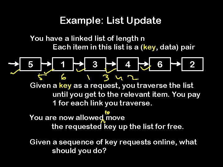 Example: List Update You have a linked list of length n Each item in