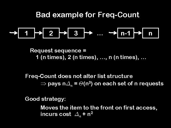 Bad example for Freq-Count 1 2 3 … n-1 n Request sequence = 1