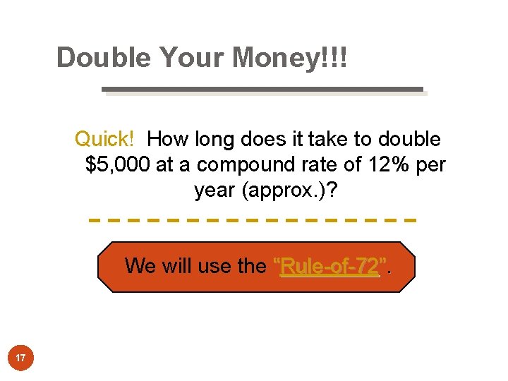 Double Your Money!!! Quick! How long does it take to double $5, 000 at