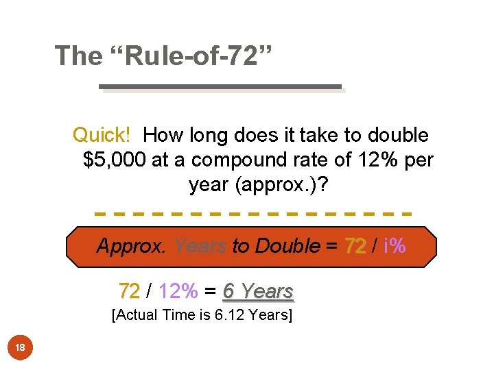 The “Rule-of-72” Quick! How long does it take to double $5, 000 at a