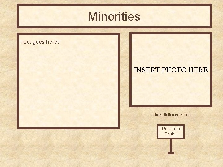 Minorities Text goes here. INSERT PHOTO HERE Linked citation goes here Return to Exhibit