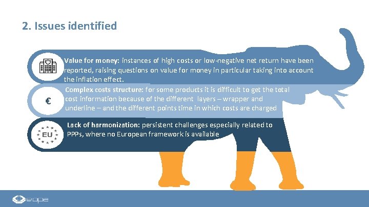 2. Issues identified € Value for money: instances of high costs or low-negative net