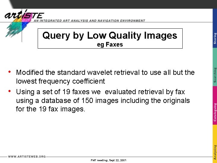 Query by Low Quality Images eg Faxes • • Modified the standard wavelet retrieval