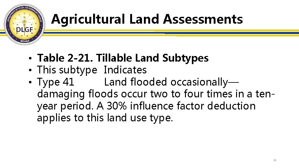 Agricultural Land Assessments • Table 2 -21. Tillable Land Subtypes • This subtype Indicates