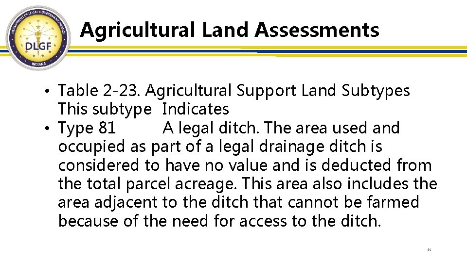 Agricultural Land Assessments • Table 2 -23. Agricultural Support Land Subtypes This subtype Indicates