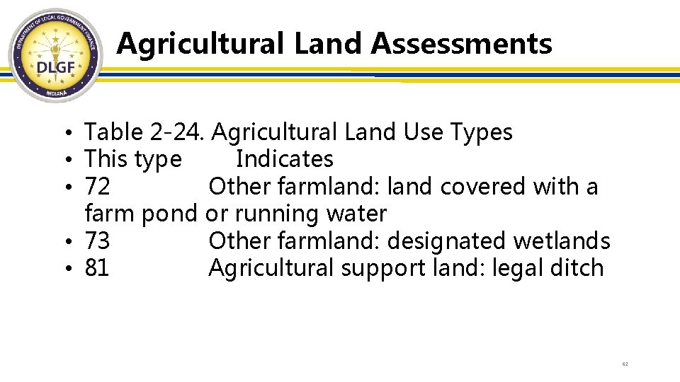 Agricultural Land Assessments • Table 2 -24. Agricultural Land Use Types • This type