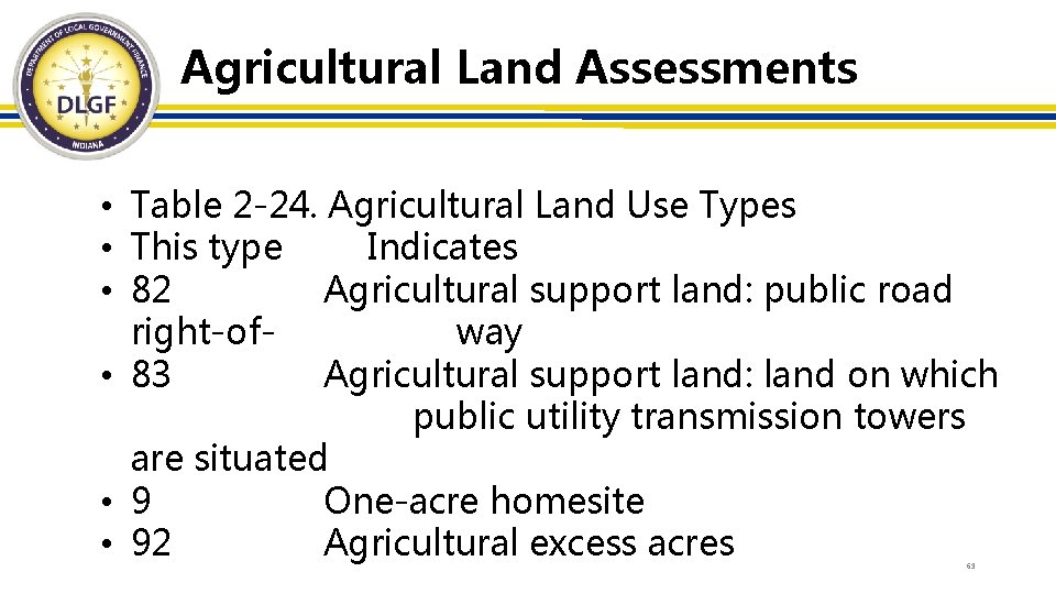 Agricultural Land Assessments • Table 2 -24. Agricultural Land Use Types • This type