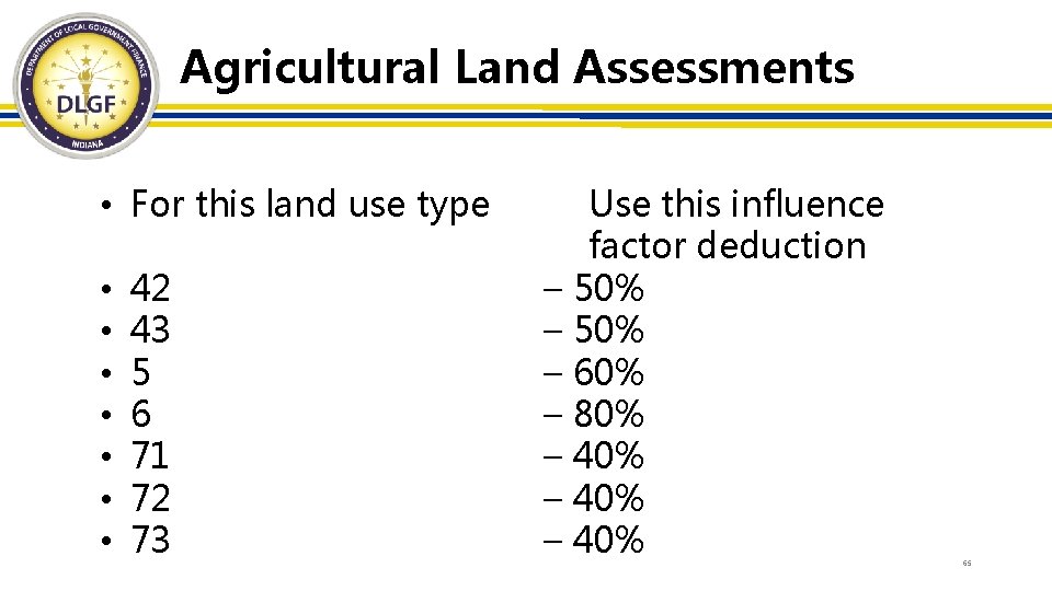 Agricultural Land Assessments • For this land use type • • 42 43 5