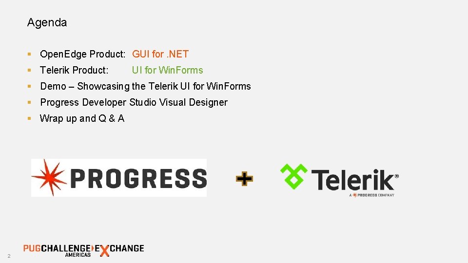 Agenda § Open. Edge Product: GUI for. NET § Telerik Product: UI for Win.