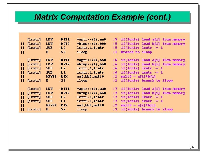 Matrix Computation Example (cont. ) [lcntr] || LDW SUB B . D 1 T