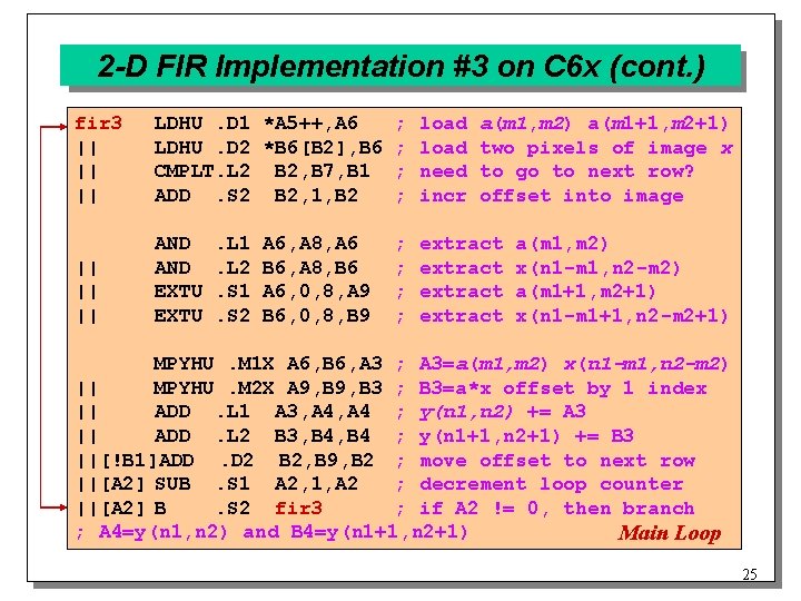 2 -D FIR Implementation #3 on C 6 x (cont. ) fir 3 ||