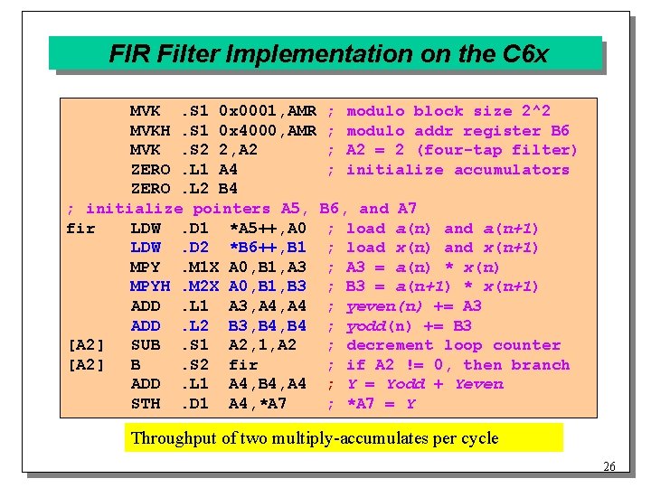 FIR Filter Implementation on the C 6 x MVK. S 1 0 x 0001,
