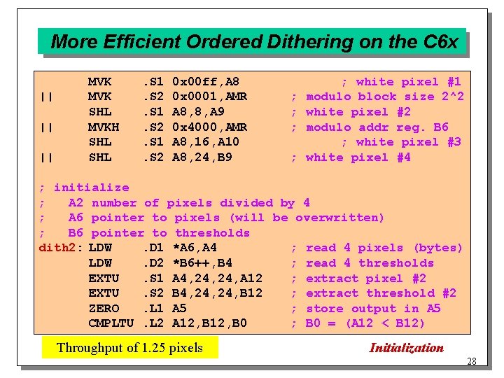 More Efficient Ordered Dithering on the C 6 x || || || MVK SHL