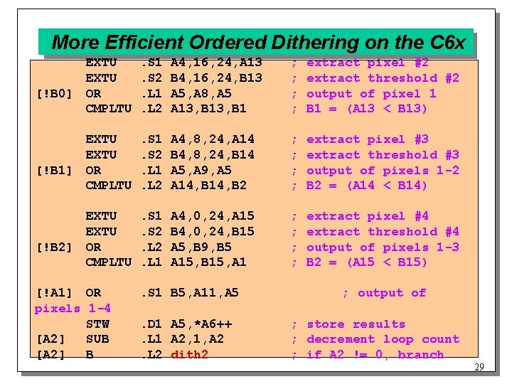 More Efficient Ordered Dithering on the C 6 x [!B 0] [!B 1] [!B
