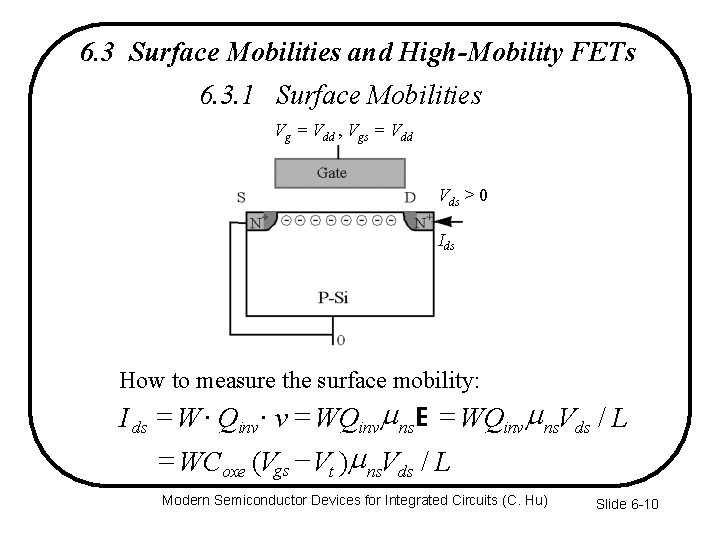 6. 3 Surface Mobilities and High-Mobility FETs 6. 3. 1 Surface Mobilities Vg =