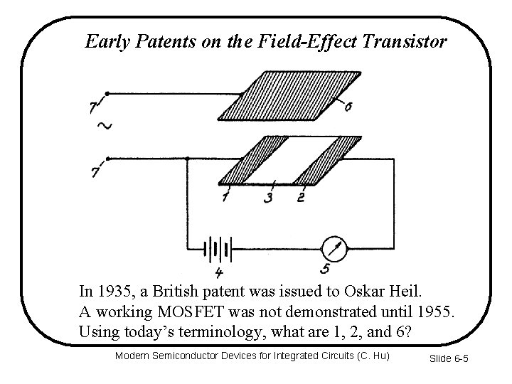Early Patents on the Field-Effect Transistor In 1935, a British patent was issued to