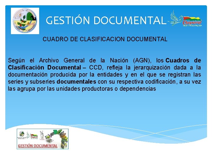 GESTIÓN DOCUMENTAL CUADRO DE CLASIFICACION DOCUMENTAL Según el Archivo General de la Nación (AGN),