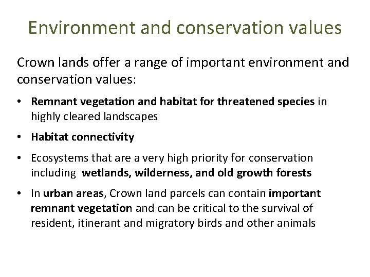 Environment and Conservation Values of Crown lands Cerin