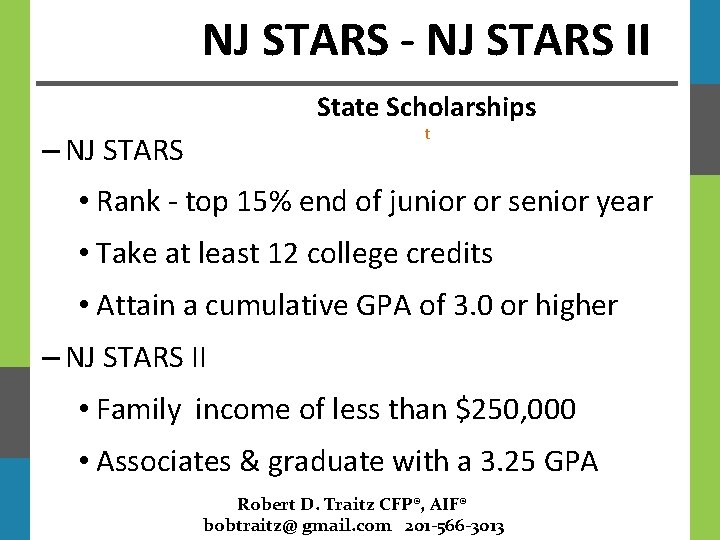 NJ STARS - NJ STARS II State Scholarships t – NJ STARS • Rank